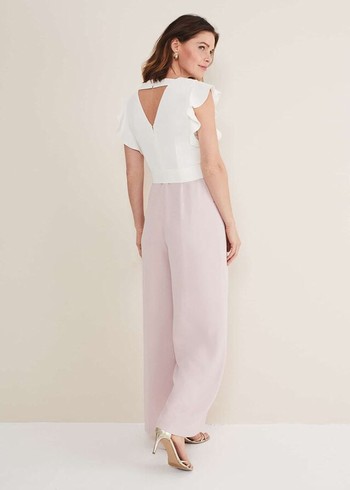 Phase Eight Kallie V Neck Frill Jumpsuit Rose/White USA | 8039541-YV